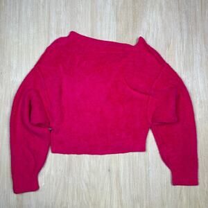 Free People Pink Asymmetric Neck Pullover Oversized Soft Cropped Sweater XS